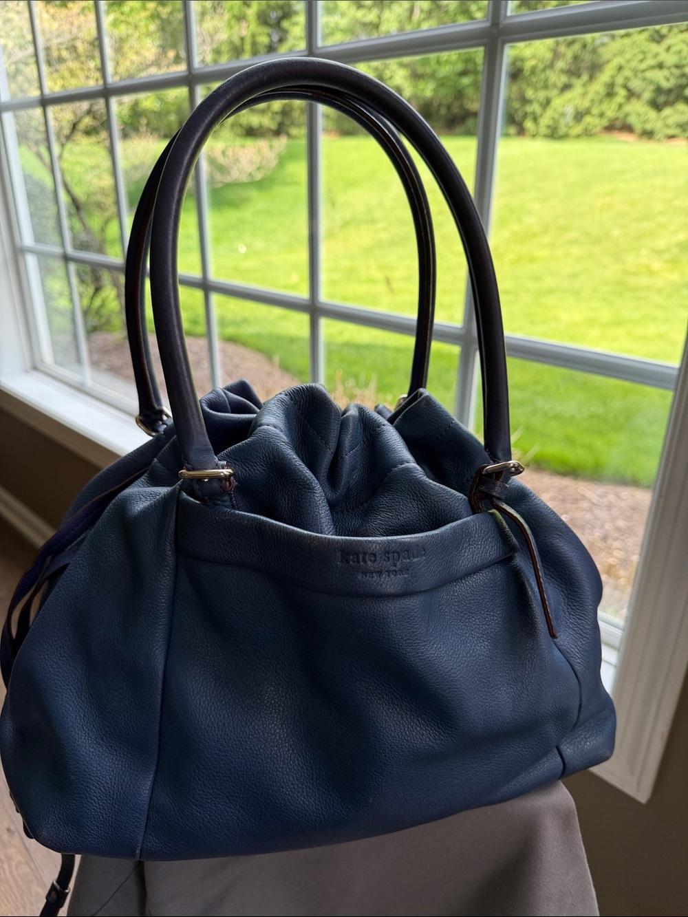 kate spade purple pebbled leather drawstring satchel